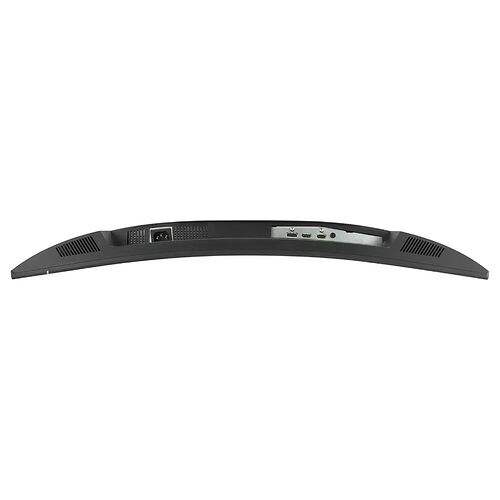 Vue arrière d'un écran incurvé noir montrant les ports de connexion, notamment un port HDMI et des ports USB.
