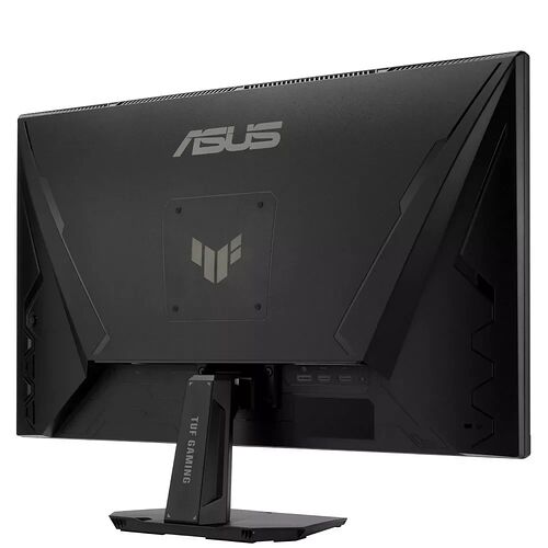Écran de PC gamer Asus de la gamme TUF Gaming, présenté de dos avec son pied de support noir.