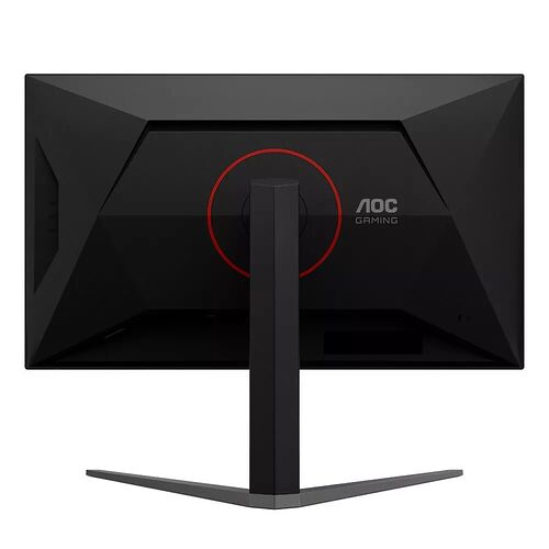 Écran de PC gamer AOC avec un design noir et des accents rouges à l'arrière.
