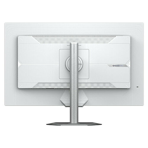Écran de PC Gigabyte blanc avec un pied de support central robuste.