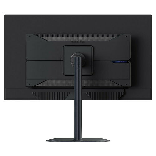 L'arrière d'un écran de jeu Gigabyte noir avec son pied central et son support plat.