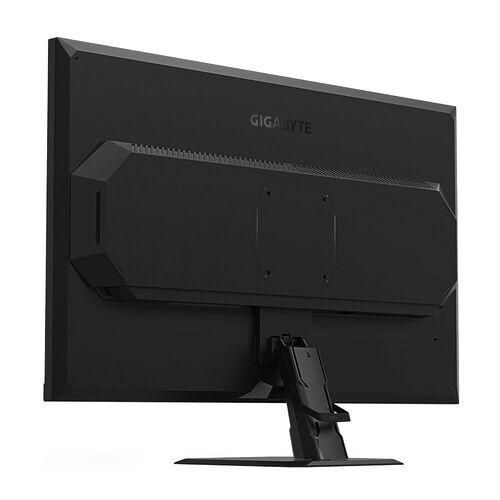 L'arrière d'un écran de jeu Gigabyte noir avec son pied de support réglable.