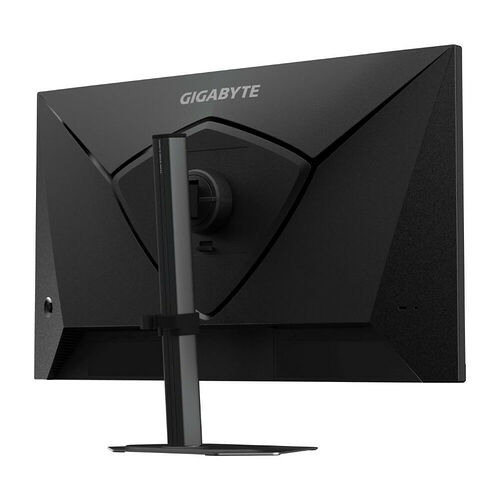 Écran de PC Gigabyte de couleur noire, présenté de dos montrant son pied de support réglable.