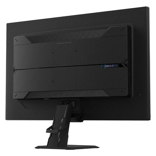 L'arrière d'un écran de jeu Gigabyte noir avec son pied de support réglable.