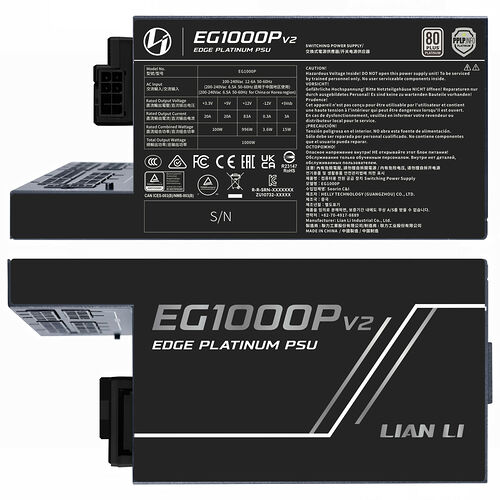 Bloc d'alimentation PC Lian Li EG1000P V2, certifié 80 PLUS Platinum, avec une puissance de 1000W.