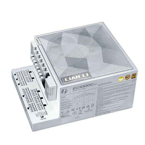 Bloc d'alimentation Lian Li EG1000Gv2 Edge Gold, une alimentation modulaire de 1000W avec certification 80 Plus Gold.