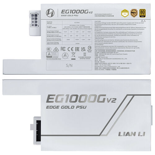 Bloc d'alimentation PC Lian Li EG1000G V2 Edge Gold, une alimentation de 1000W certifiée 80 PLUS Gold.