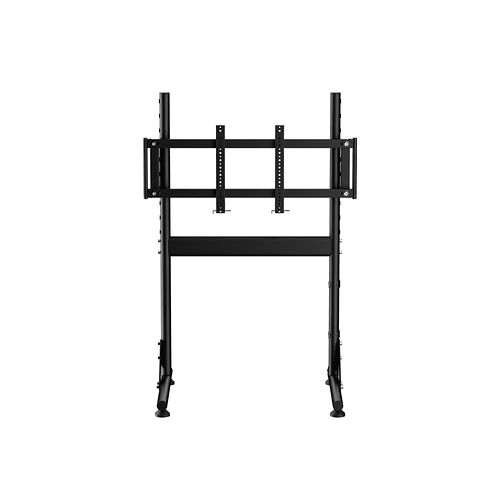 Support mural pour écran ou moniteur de couleur noire, avec une structure métallique robuste et des bras de fixation ajustables.