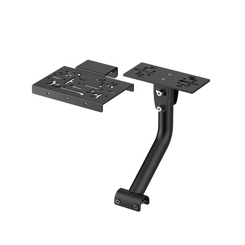 Support de montage noir pour écran ou périphérique, composé d'une plaque de fixation et d'un bras articulé robuste.