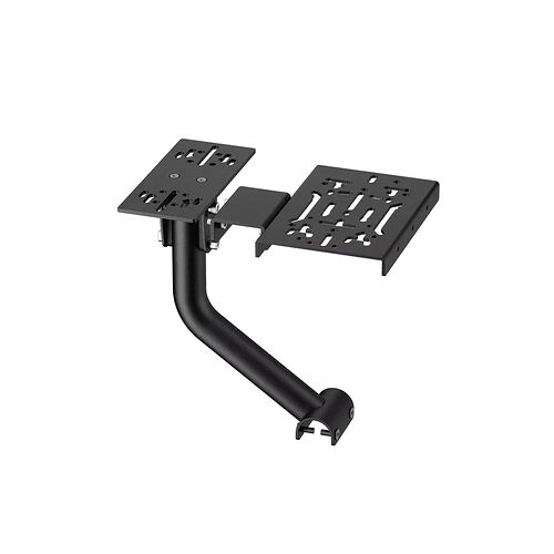 Support de montage noir pour écran ou périphérique, composé d'un bras articulé et de deux plaques de fixation métalliques.