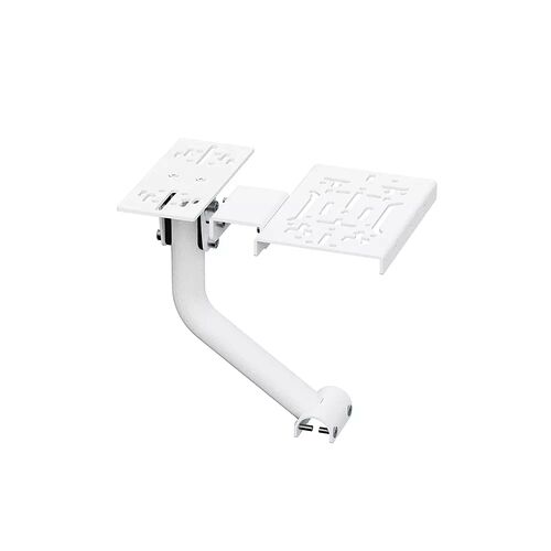 Support de moniteur blanc avec bras articulé et plaque de fixation.