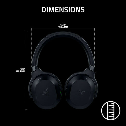 Schéma des dimensions d'un casque audio noir, affichant une hauteur de 191,5 mm et une largeur de 159,4 mm.