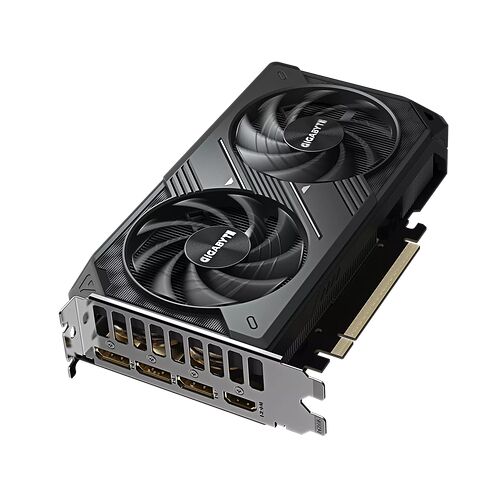 Carte graphique Gigabyte avec deux ventilateurs noirs et un design sobre.