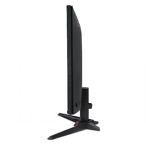 Écran de PC gamer noir avec un pied de support en forme de Y.