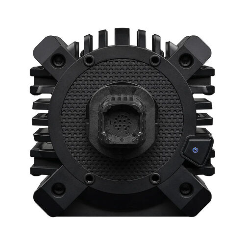 Refroidisseur CPU noir avec dissipateur thermique à ailettes et bouton d'alimentation sur le côté.