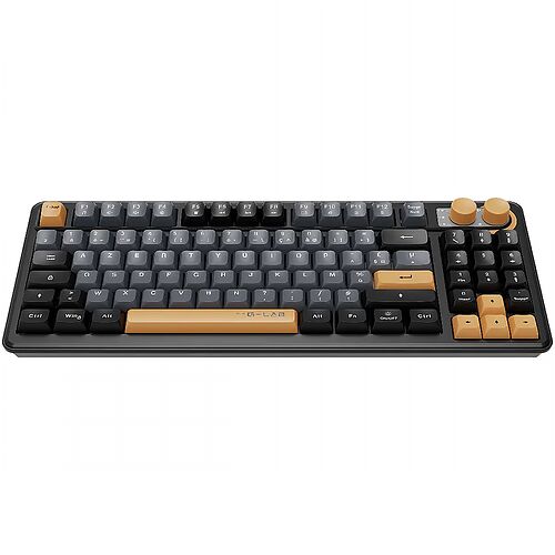 Clavier mécanique G-LAB avec touches de couleur noire et beige, incluant une molette de contrôle sur le côté droit.