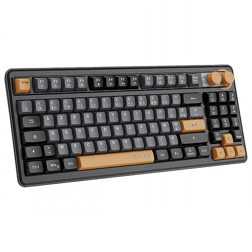 Clavier mécanique G-Lab avec touches noires et touches de fonction et espace de couleur marron clair.