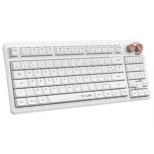 Clavier mécanique blanc de la marque G-LAB avec des touches de couleur beige/marron clair.