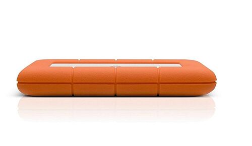 Une housse de protection orange rembourrée pour console de jeux portable, présentée de profil sur un fond blanc.