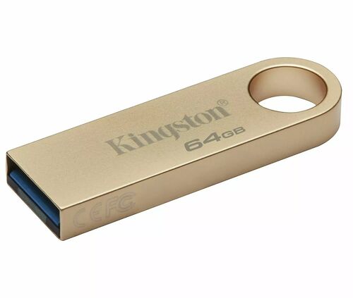 Clé USB Kingston de 64 Go de couleur dorée avec un trou pour porte-clés.