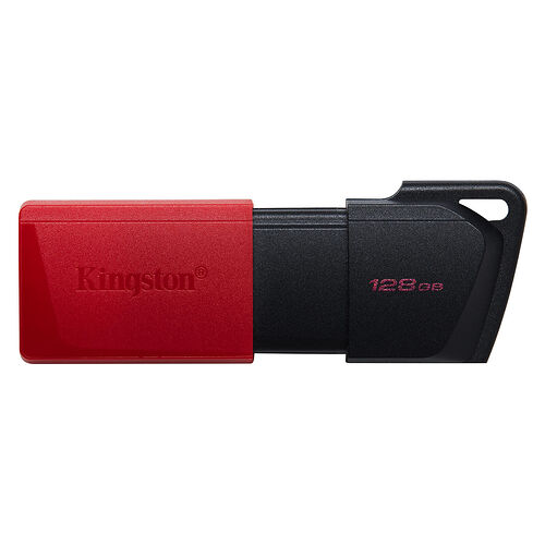 Clé USB Kingston de couleur rouge et noire avec une capacité de 128 Go.