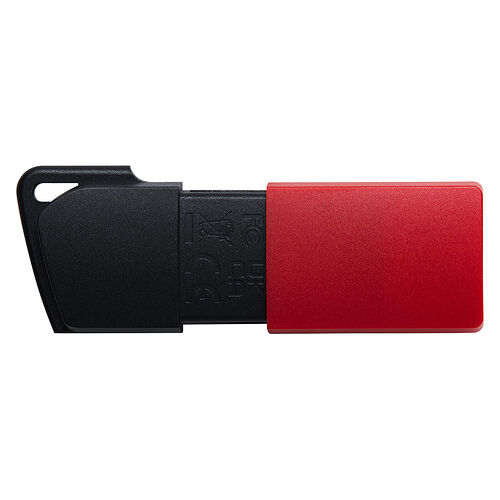 Clé USB avec un capuchon rouge et un corps noir.