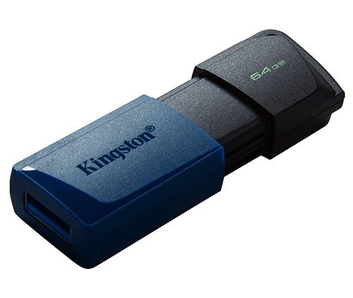 Clé USB Kingston de 64 Go de couleur bleue et noire.