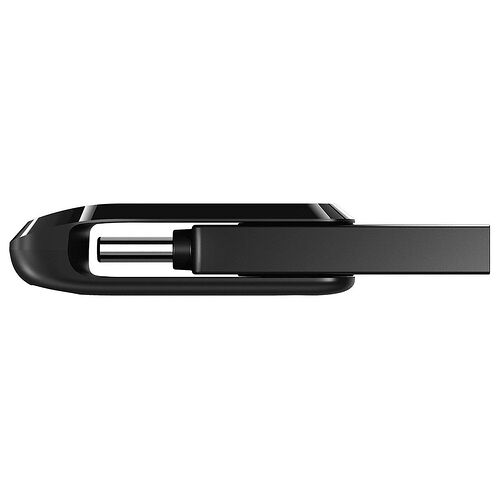 Une vue latérale d'un adaptateur USB noir, montrant sa forme compacte et son connecteur mâle.