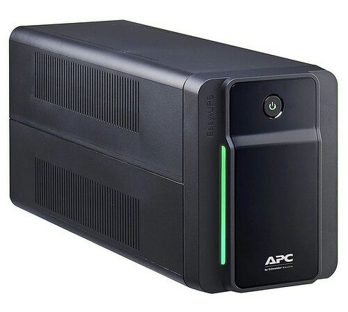 Onduleur APC Easy-UPS noir avec un voyant lumineux vert vertical et un bouton d'alimentation sur la face avant.