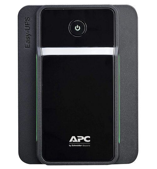 Onduleur APC Easy-UPS de couleur noire avec un bouton d'alimentation lumineux sur le dessus.