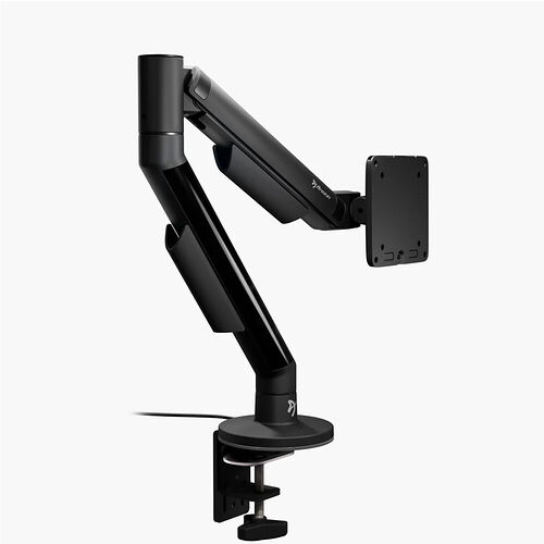 Support d'écran articulé noir de la marque MSI, avec un bras réglable et un système de fixation par pince.
