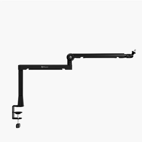 Bras articulé noir pour micro de la marque Frozzi, avec une pince de fixation sur le dessus et un support ajustable à l'extrémité.
