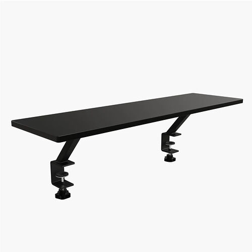 Bureau de travail noir avec deux pieds en métal robustes et pieds réglables.