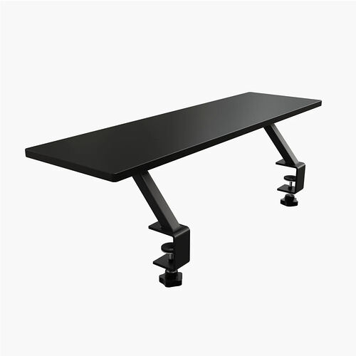 Étagère de bureau noire fixée par des pinces, idéale pour surélever un écran ou du matériel sur un bureau.