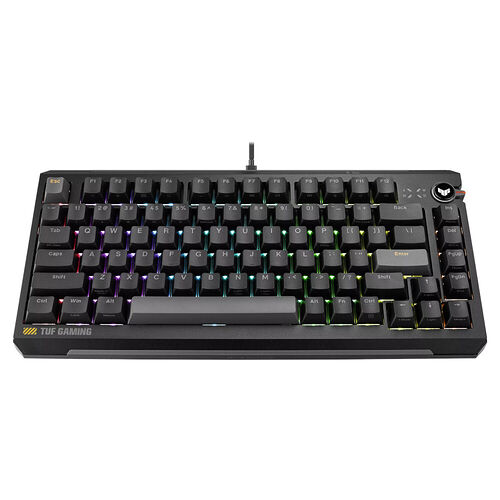 Clavier mécanique gamer ASUS TUF Gaming avec rétroéclairage RGB et touches noires.
