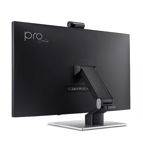 Écran Pro Creator noir avec une webcam fixée sur le dessus et un pied réglable.