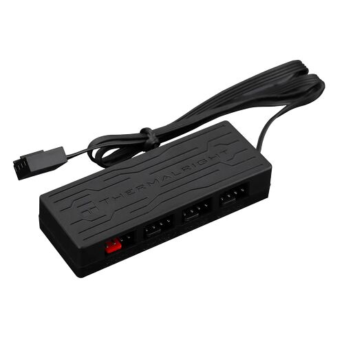 Hub de ports SATA Thermalright noir avec un câble de connexion et quatre ports de sortie.