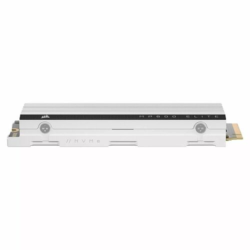 SSD NVMe Corsair MP600 Elite avec un dissipateur thermique blanc et des finitions métalliques.