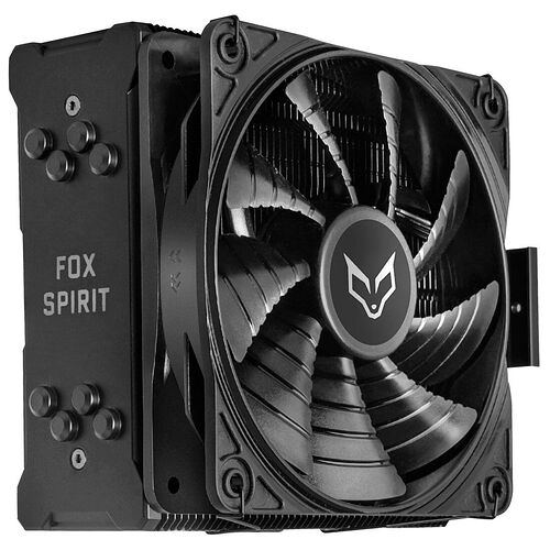 Ventirad Fox Spirit noir avec un ventilateur central imposant et un design compact.