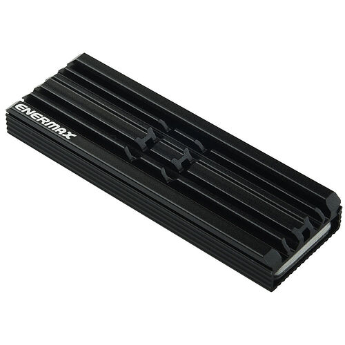 Dissipateur thermique noir de la marque Enermax avec des ailettes de refroidissement striées.