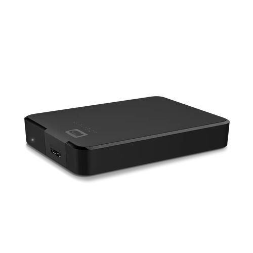 Disque dur externe noir avec un voyant lumineux et un port de connexion sur le côté.