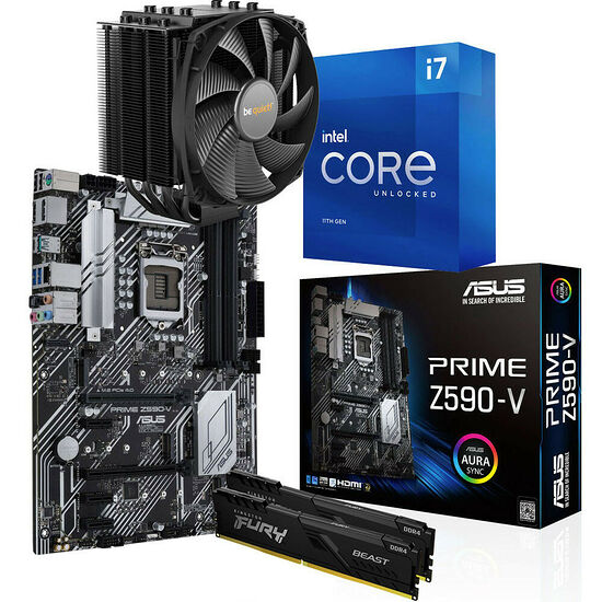 Kit évo Intel Core i7-11700K + Asus Z590-V + Be Quiet ! Dark Rock 4 + 16 Go