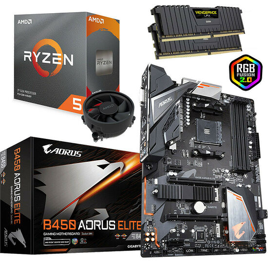 Kit évo Ryzen 5 3600 (3,6 GHz) + Gigabyte B450 AORUS Elite + 16 Go