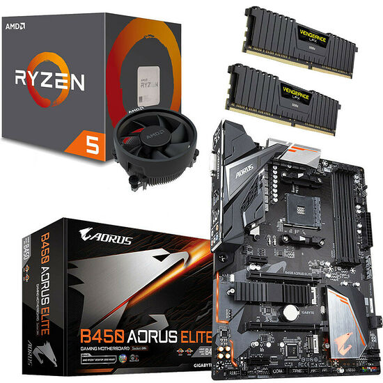 Kit évo Ryzen 5 2600 (3.4 GHz) + Gigabyte B450 AORUS Elite + 16 Go