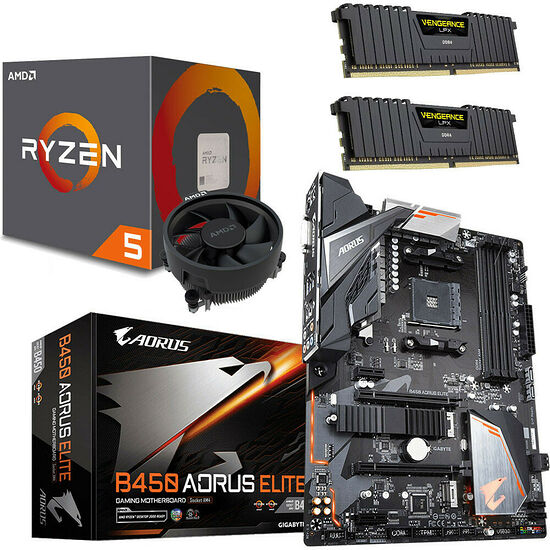 Kit évo Ryzen 5 1600 AF (3.2 GHz) + Gigabyte B450 AORUS ELITE + 16 Go
