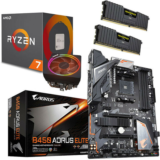 Kit évo Ryzen 7 2700X (3.7 GHz) + Gigabyte B450 AORUS Elite + 16 Go