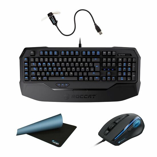 Pack gaming Roccat Ryos MK Pro (MX Brown) AZERTY + Kone XTD + Hiro + Ventilateur