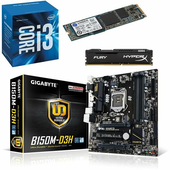 Kit évo Intel Core i3-6100 (3.7 GHz) + Gigabyte B150M-D3H + SSD 120 Go + 4 Go