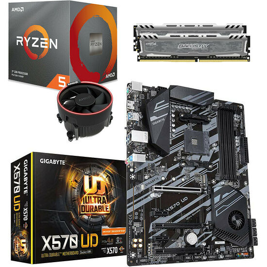 Kit évo Ryzen 5 3600X (3.8 GHz) + Gigabyte X570 UD + 16 Go