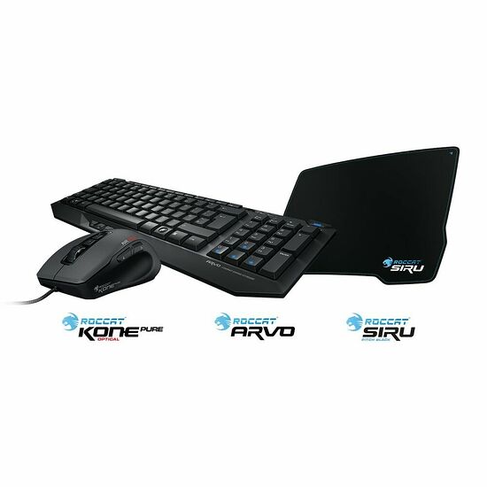 Pack gaming Roccat, Arvo (AZERTY) + Kone Pure Optical + Tapis de souris Siru